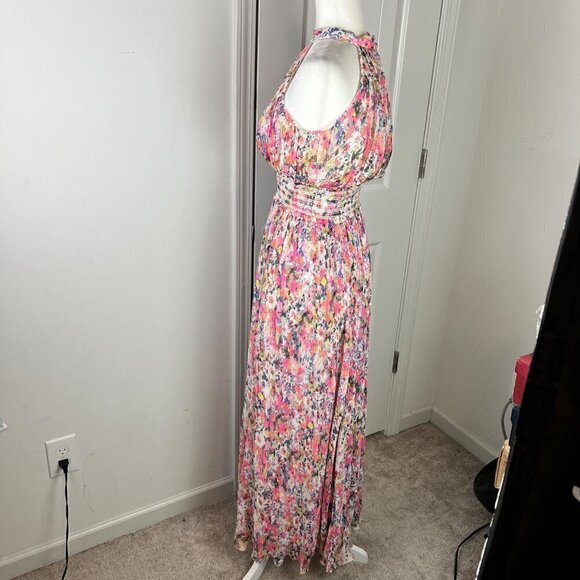 Rococo Sand Halter Maxi Dress Size XS Multicolor Floral Pleated Smocked Waist - Picture 8 of 16